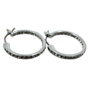 SWAROVSKI~Swan Signed~INSIDE OUT CRYSTAL SMALL HOOP EARRINGS~in SILVER
